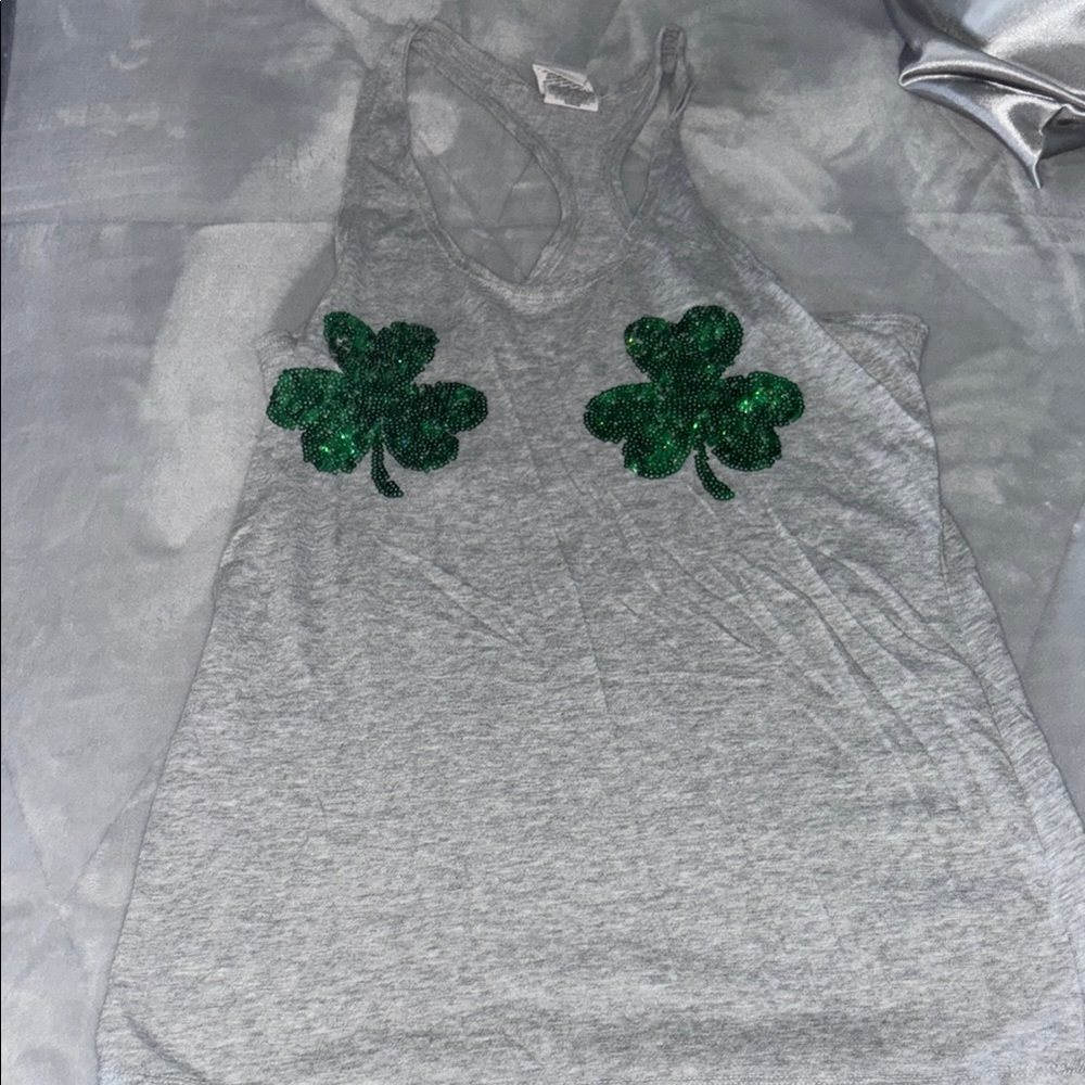 Pink Victoria Secret tank Top with Green Shamrock Design